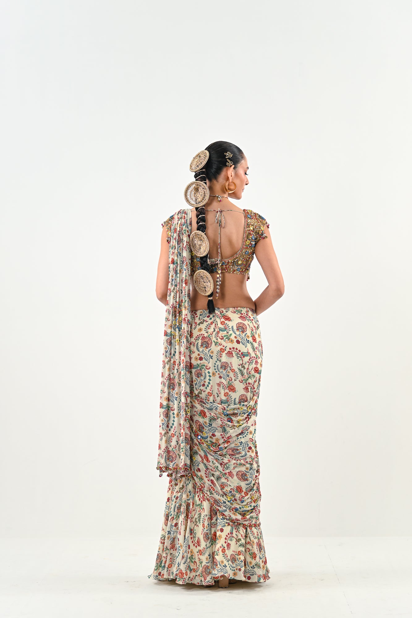 IB PRE STITCHED SAREE PAIRED WITH EMBROIDERED BLOUSE