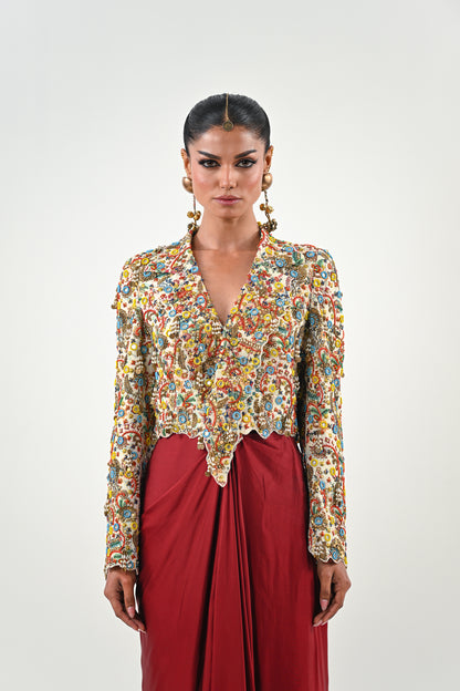 IB EMBROIDERED JACKET DHOTI SET