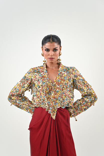 IB EMBROIDERED JACKET DHOTI SET