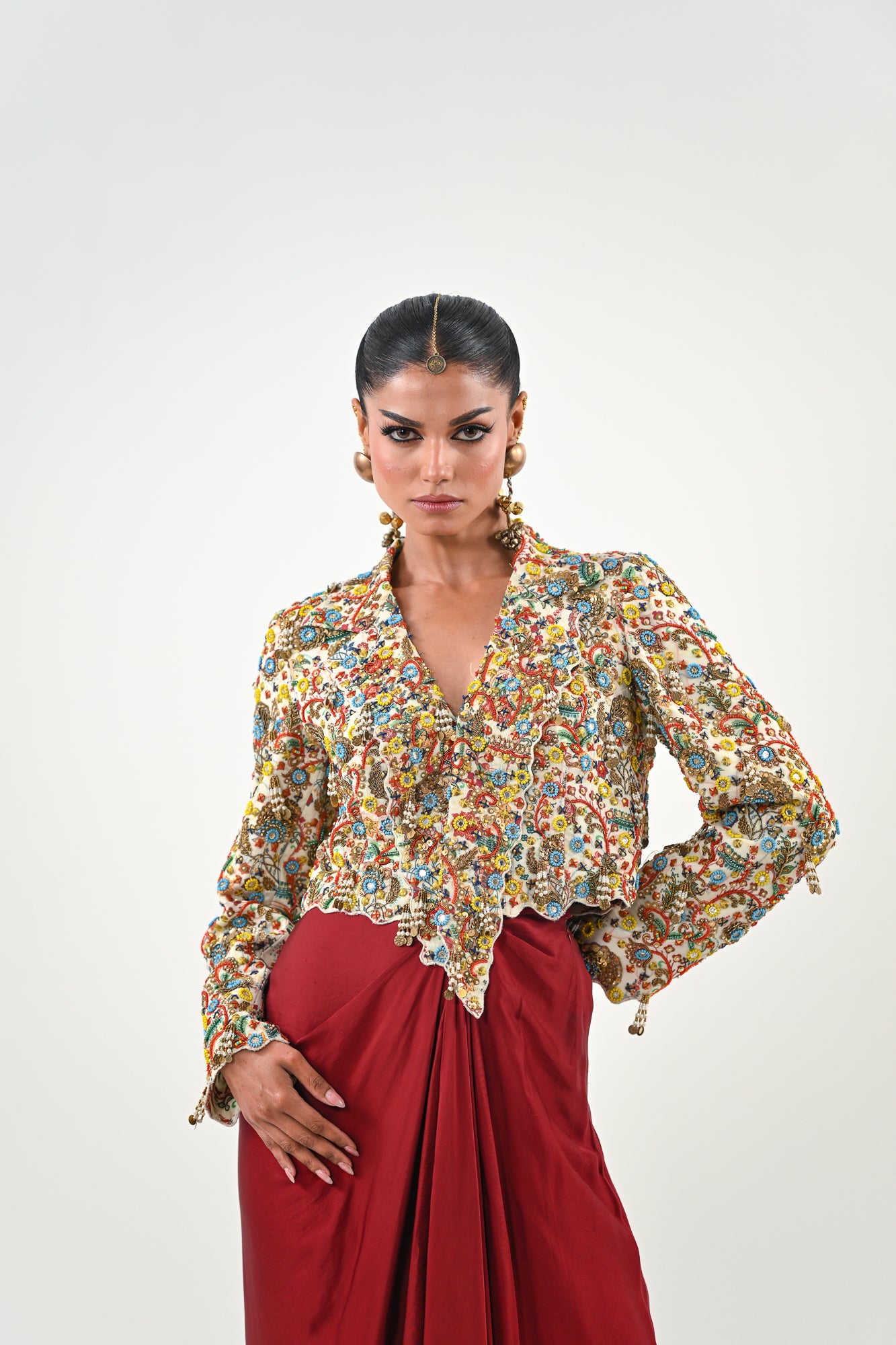 IB EMBROIDERED JACKET DHOTI SET