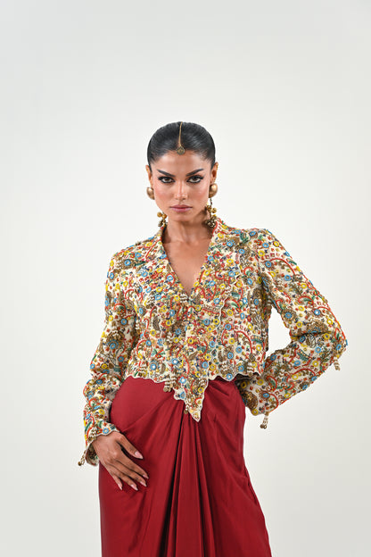 IB EMBROIDERED JACKET DHOTI SET