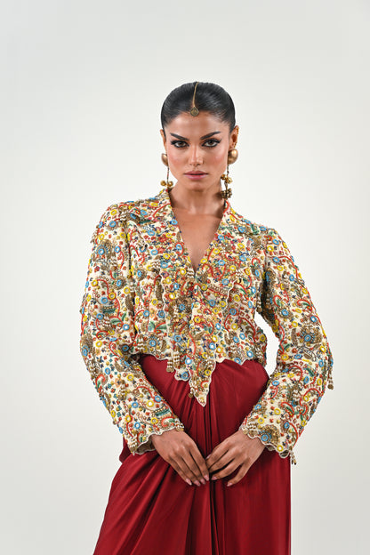 IB EMBROIDERED JACKET DHOTI SET