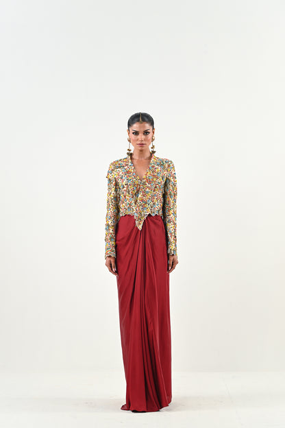 IB EMBROIDERED JACKET DHOTI SET