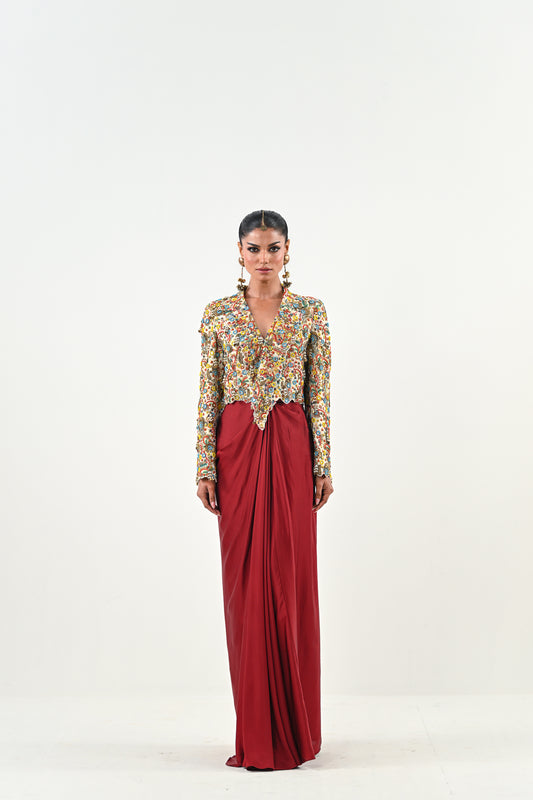 IB EMBROIDERED JACKET DHOTI SET