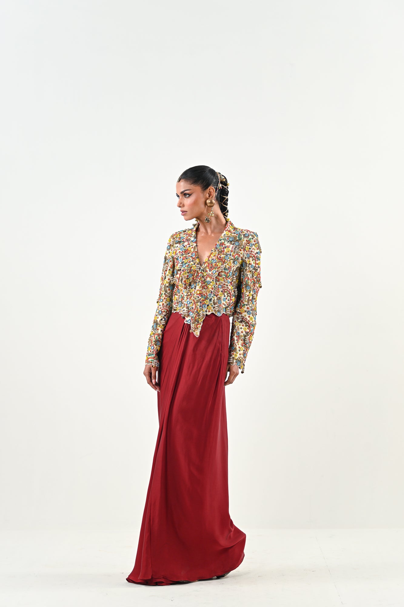 IB EMBROIDERED JACKET DHOTI SET