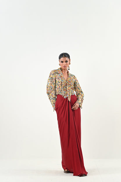 IB EMBROIDERED JACKET DHOTI SET