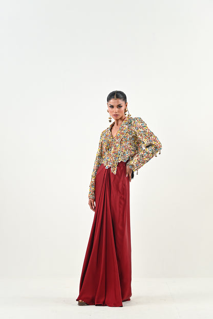 IB EMBROIDERED JACKET DHOTI SET