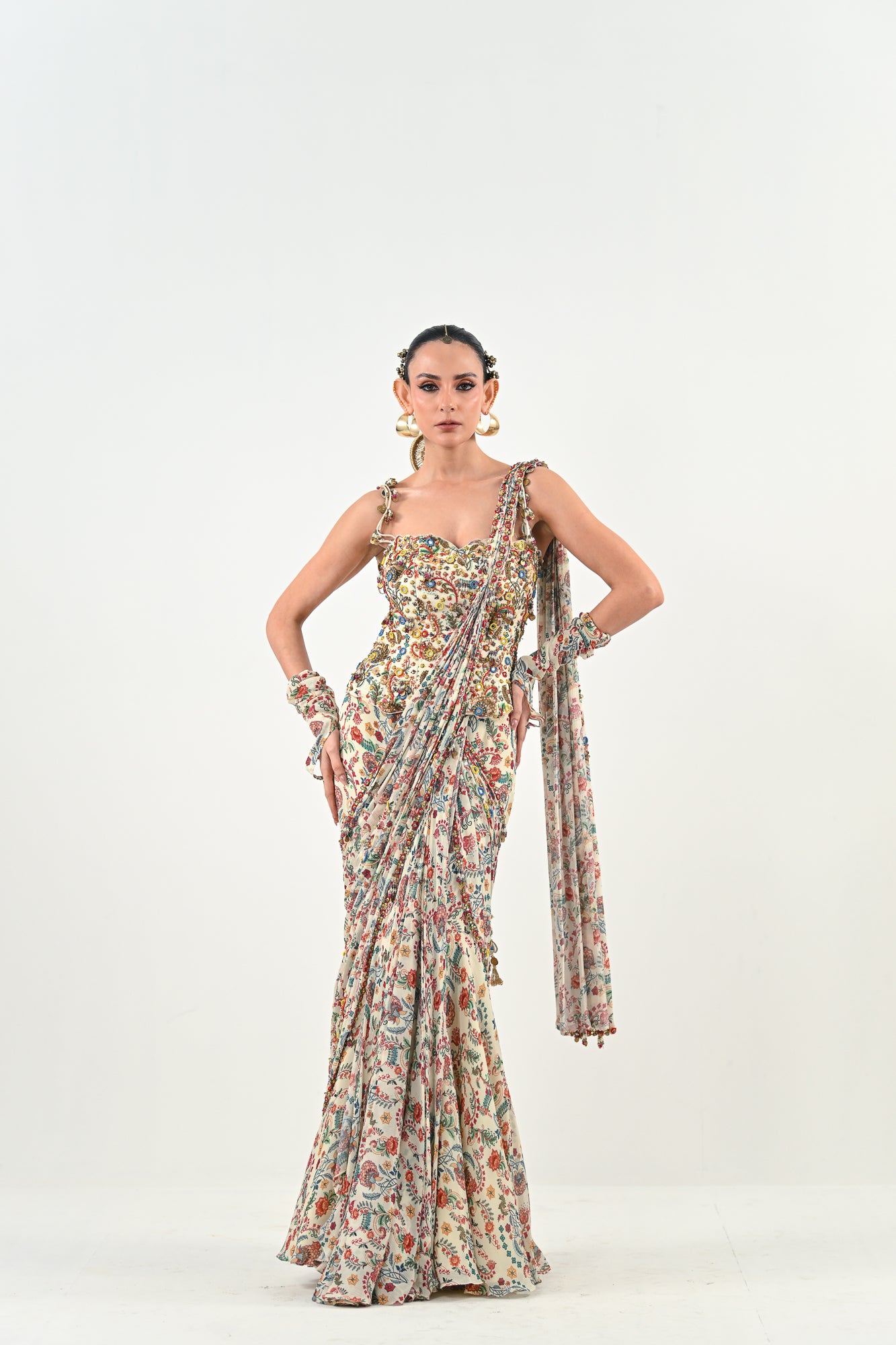 IB PRE STITCHED SAREE PAIRED WITH CORSET BLOUSE