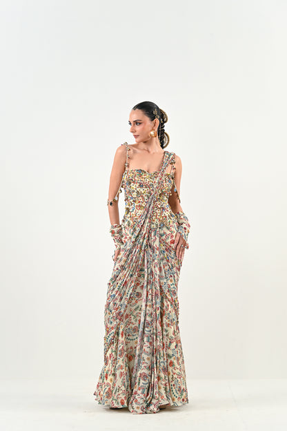 IB PRE STITCHED SAREE PAIRED WITH CORSET BLOUSE