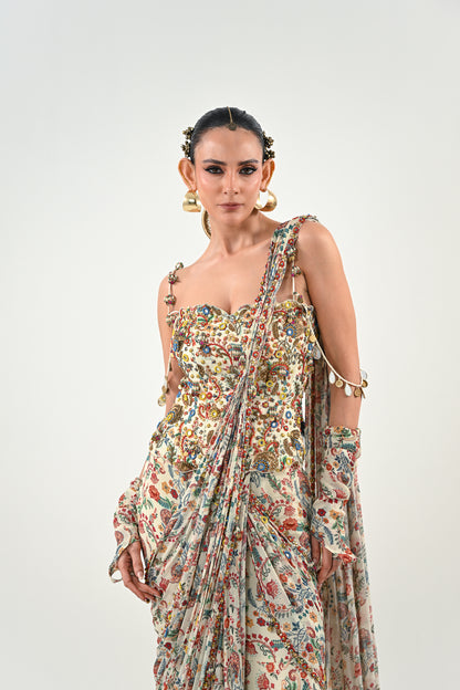 IB PRE STITCHED SAREE PAIRED WITH CORSET BLOUSE