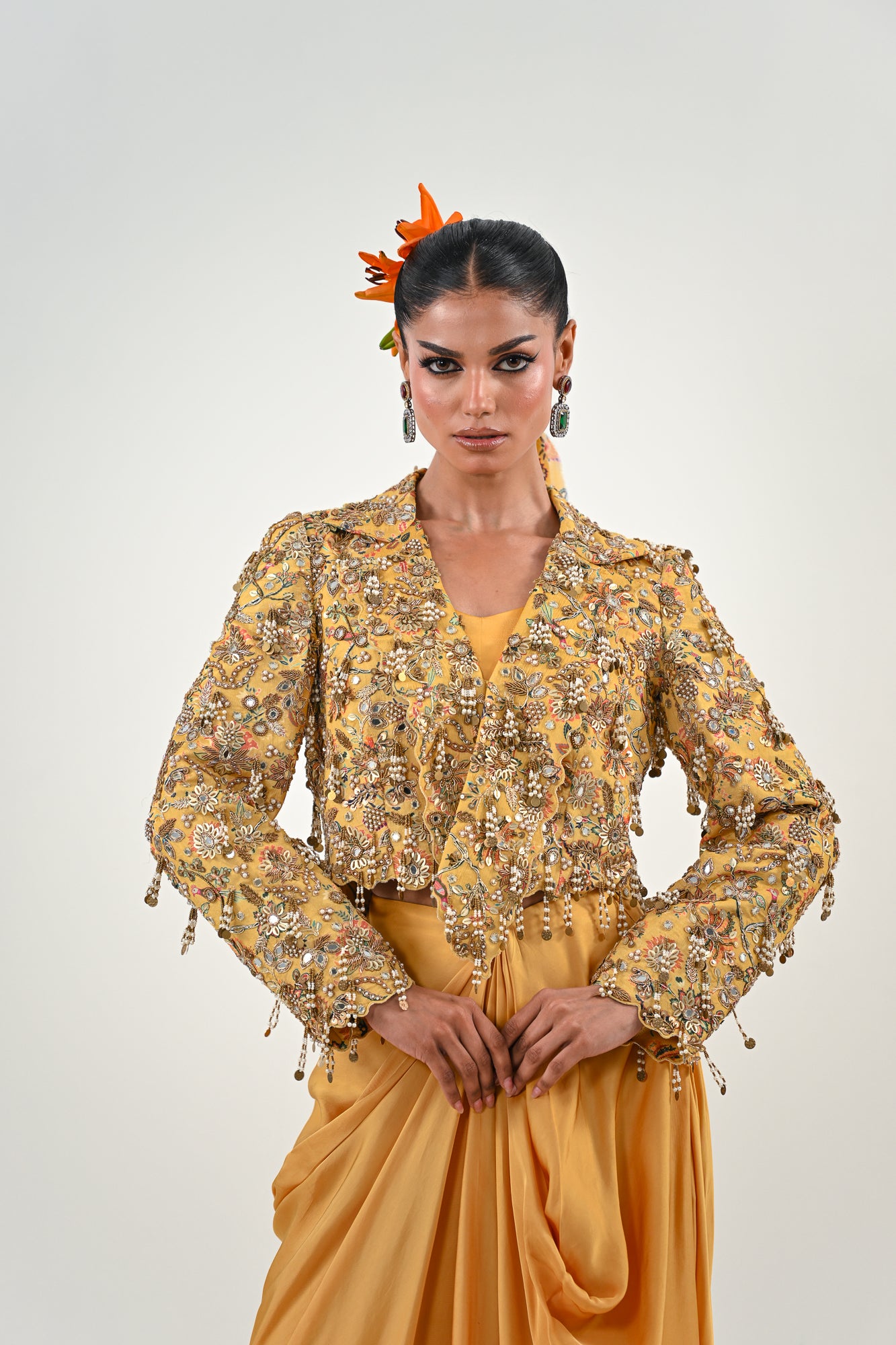 M EMBROIDERED JACKET DHOTI SET