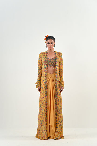 M YELLOW DHOTI WITH EMBROIDERED JACKET