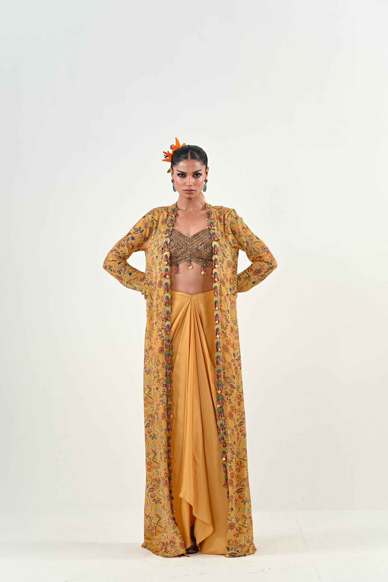 M YELLOW DHOTI WITH EMBROIDERED JACKET