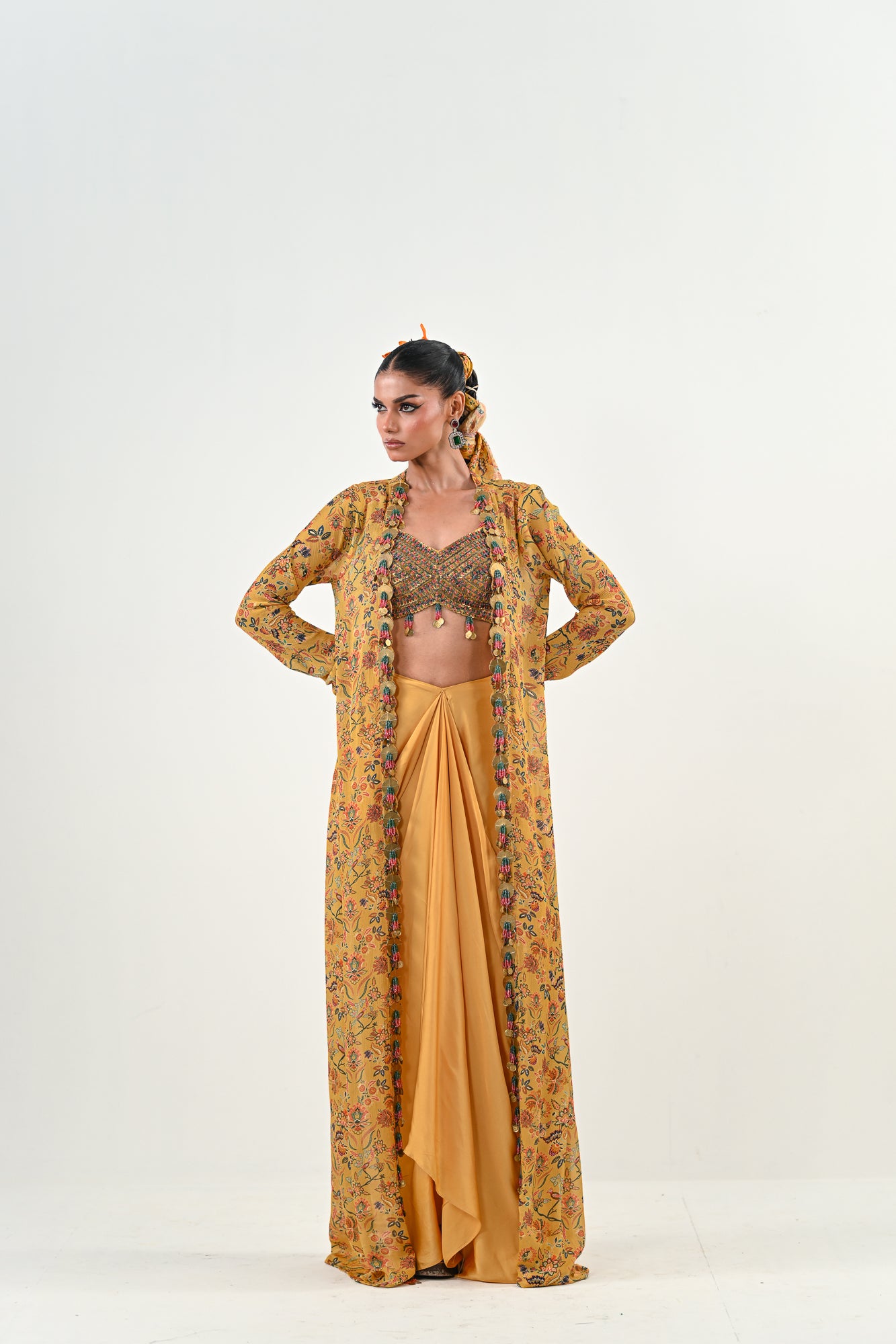 M YELLOW DHOTI WITH EMBROIDERED JACKET