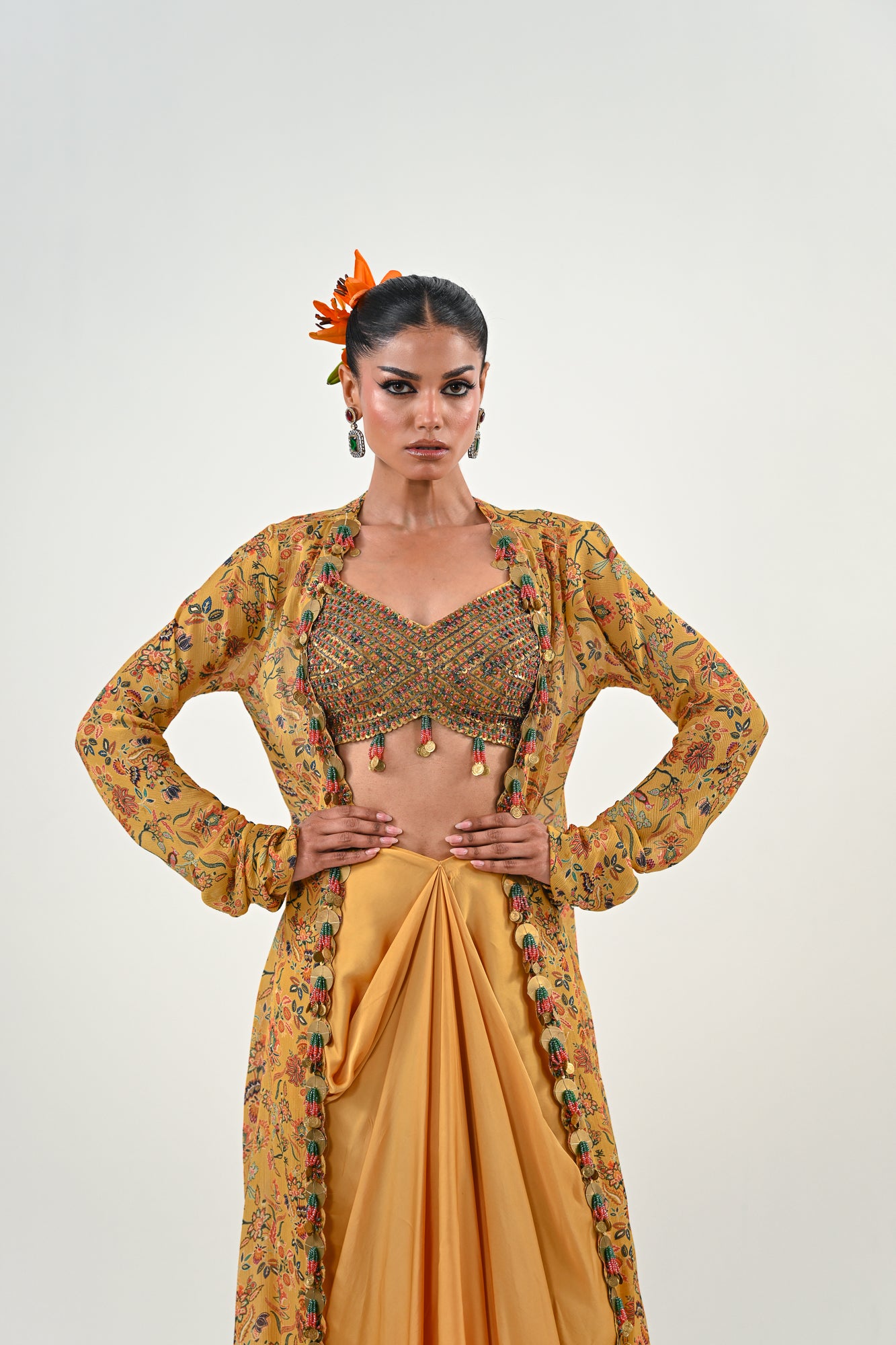 M YELLOW DHOTI WITH EMBROIDERED JACKET