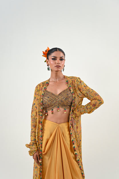 M YELLOW DHOTI WITH EMBROIDERED JACKET