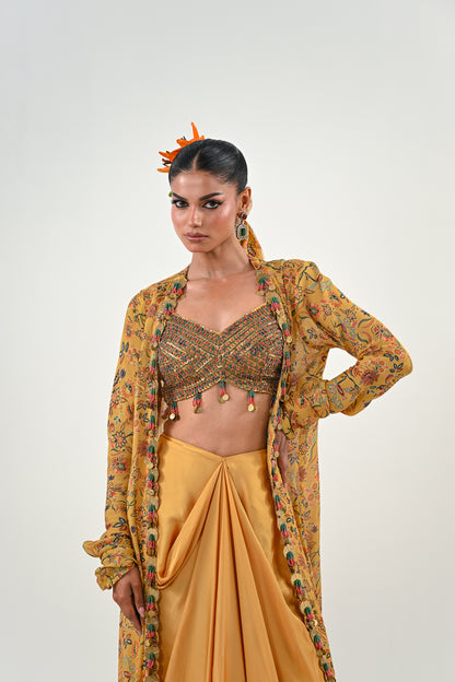 M YELLOW DHOTI WITH EMBROIDERED JACKET