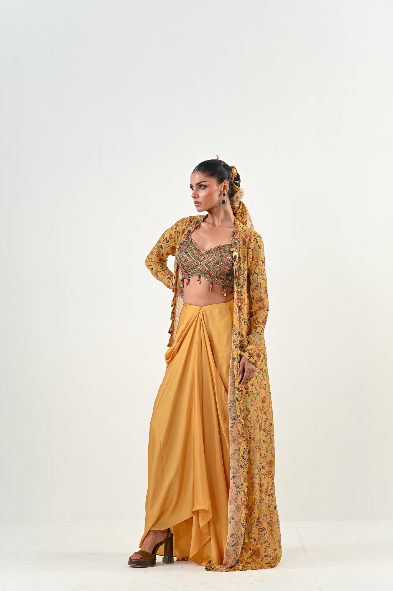 M YELLOW DHOTI WITH EMBROIDERED JACKET