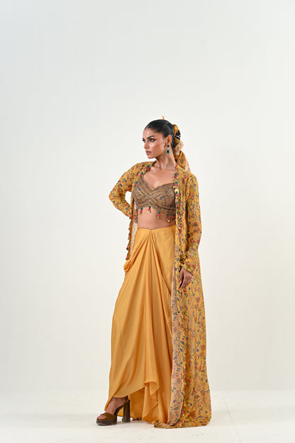 M YELLOW DHOTI WITH EMBROIDERED JACKET