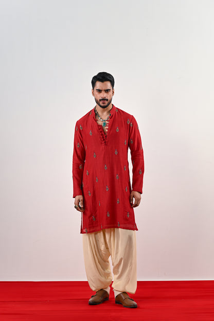 S EMBROIDERED KURTA SET WITH COWL PANTS