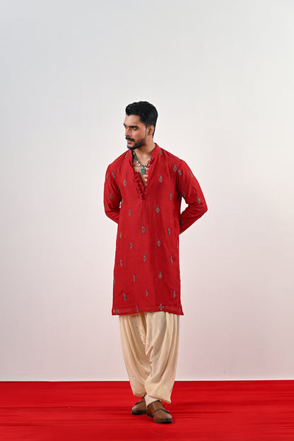 S EMBROIDERED KURTA SET WITH COWL PANTS