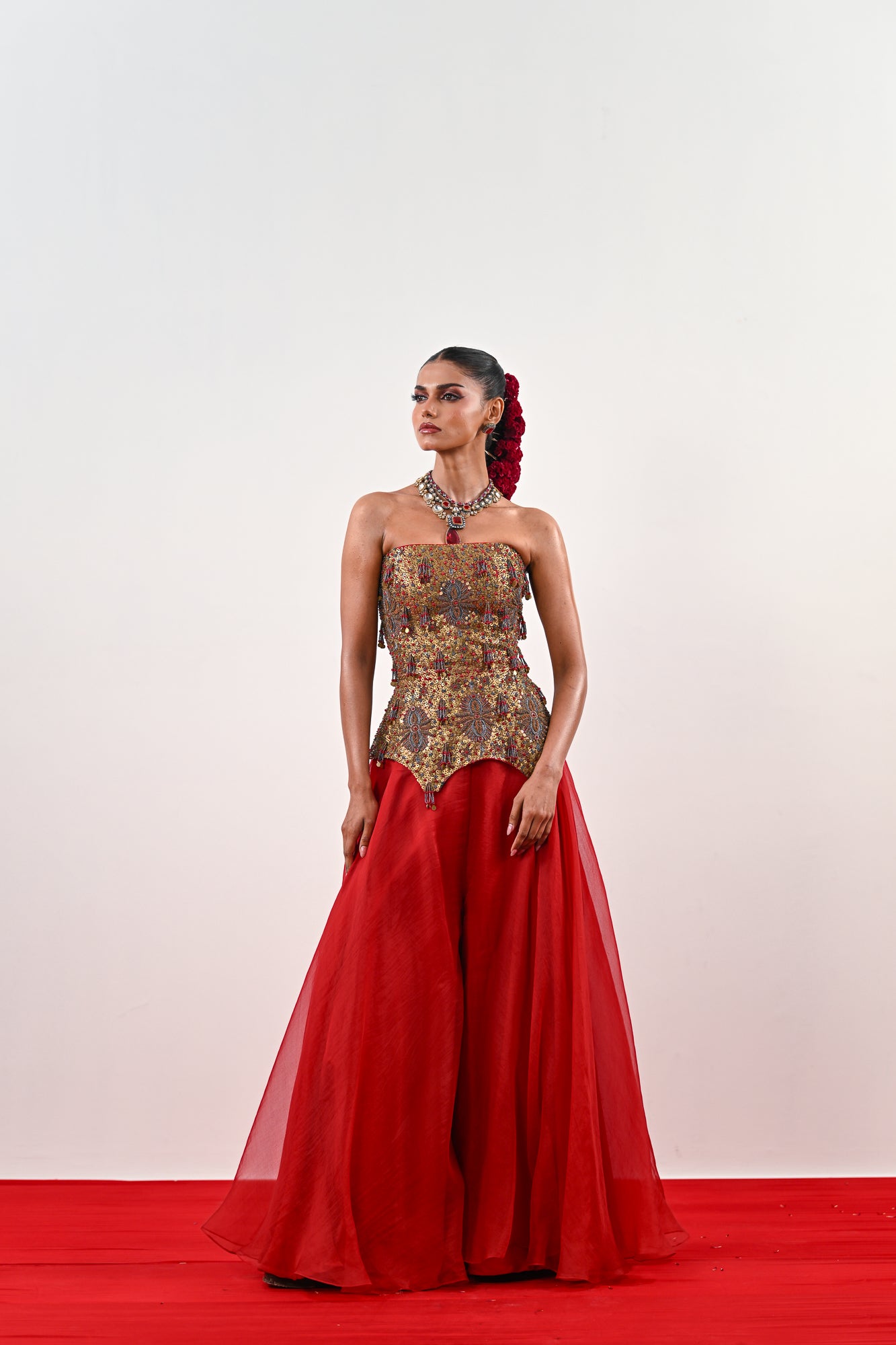 S FLARED PANT WITH EMBROIDERED CORSET