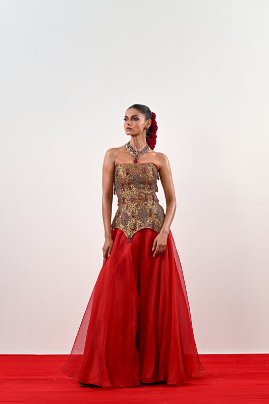 S FLARED PANT WITH EMBROIDERED CORSET