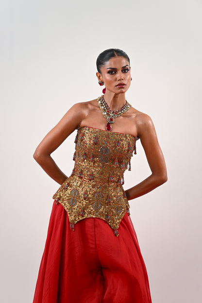 S FLARED PANT WITH EMBROIDERED CORSET