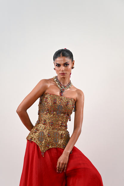 S FLARED PANT WITH EMBROIDERED CORSET