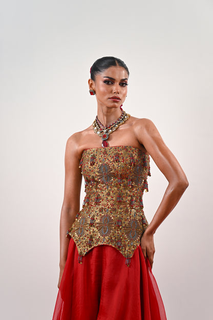 S FLARED PANT WITH EMBROIDERED CORSET