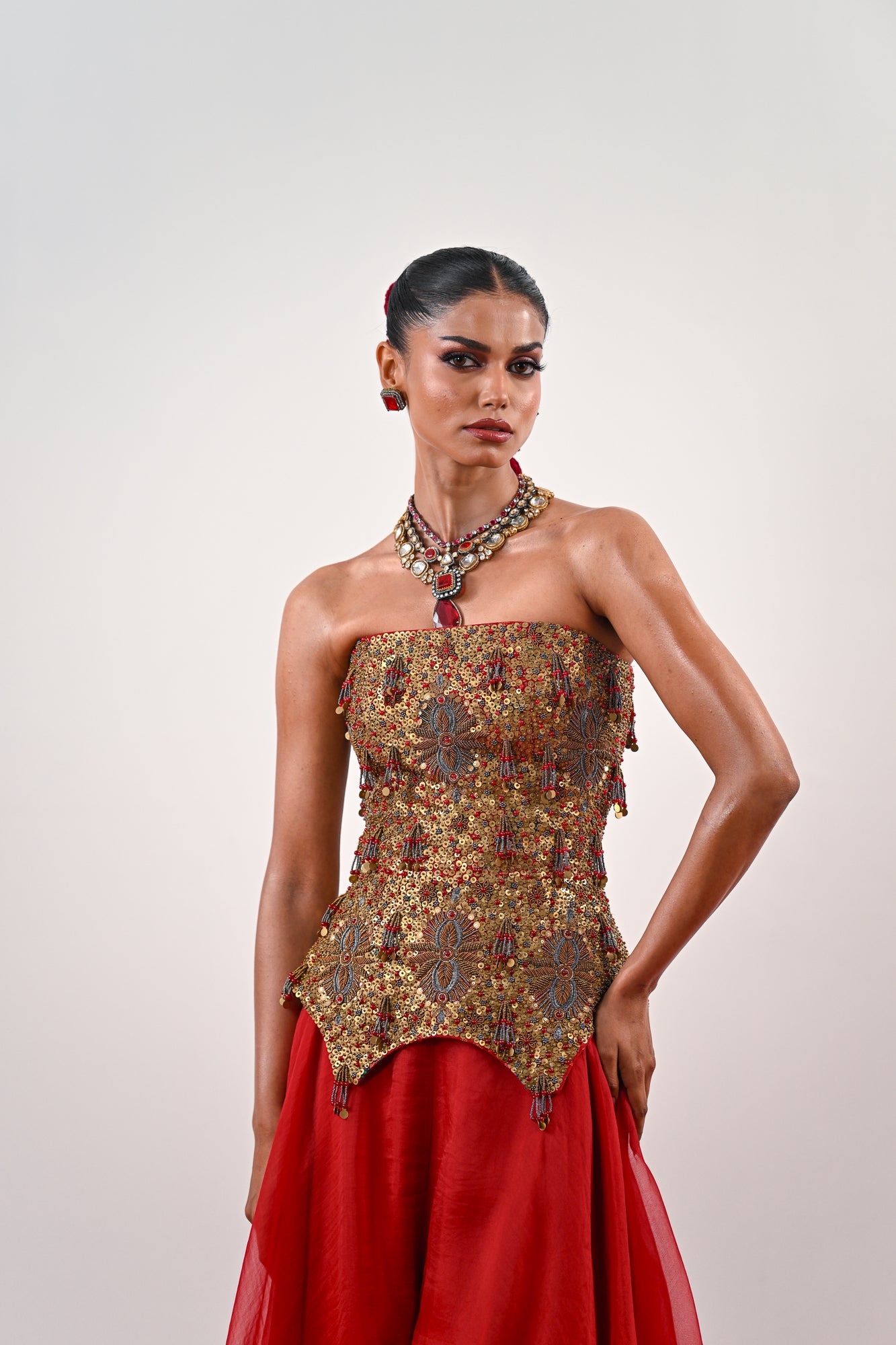 S FLARED PANT WITH EMBROIDERED CORSET