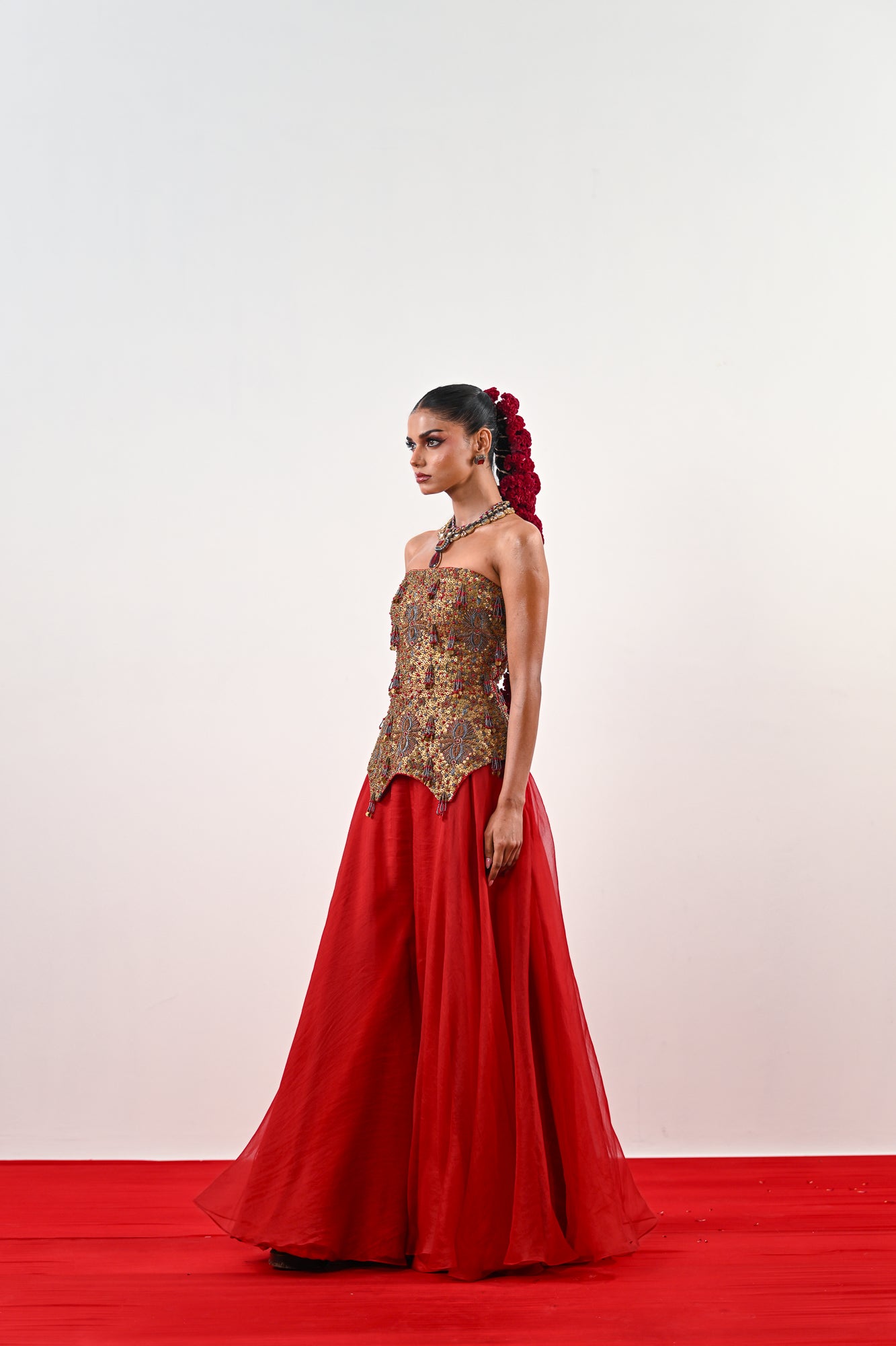 S FLARED PANT WITH EMBROIDERED CORSET