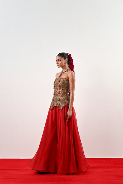 S FLARED PANT WITH EMBROIDERED CORSET