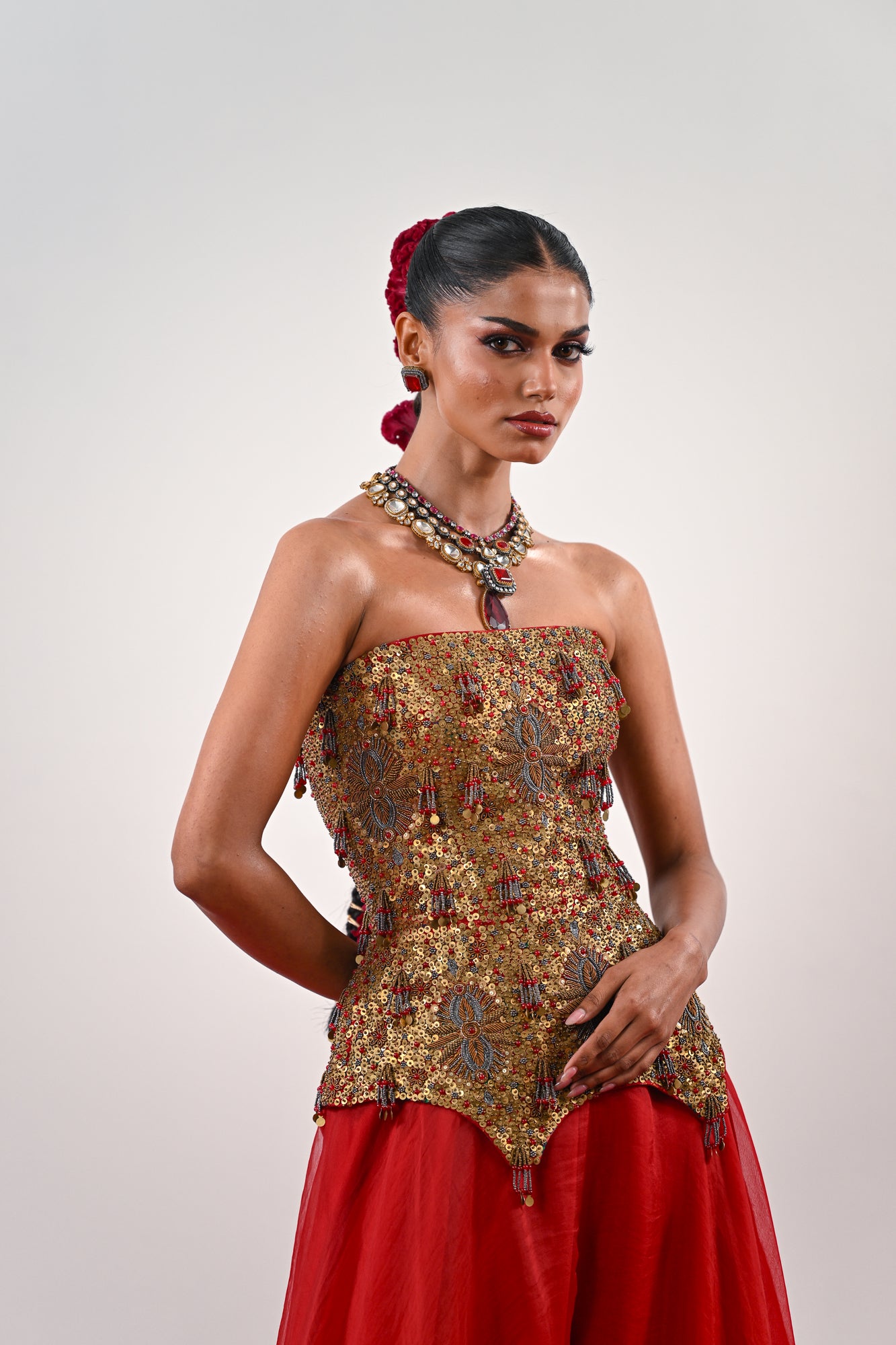 S FLARED PANT WITH EMBROIDERED CORSET