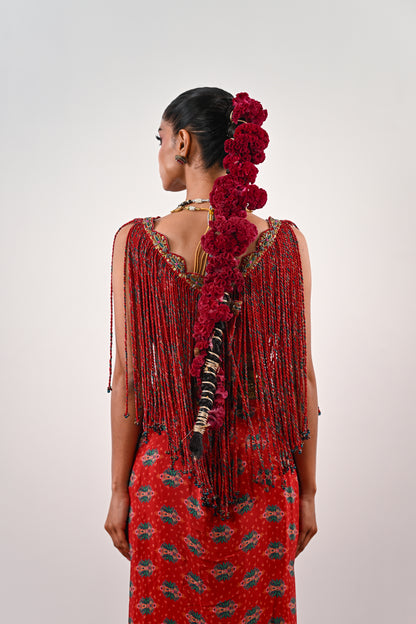 S TASSLE TOP PAIRED WITH PRINTED DHOTI SET