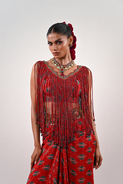 S TASSLE TOP PAIRED WITH PRINTED DHOTI SET