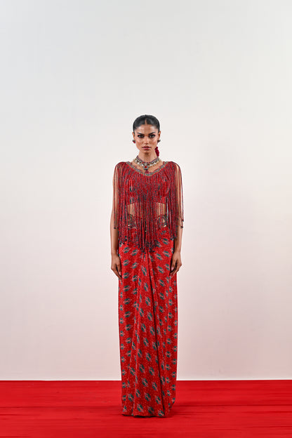 S TASSLE TOP PAIRED WITH PRINTED DHOTI SET