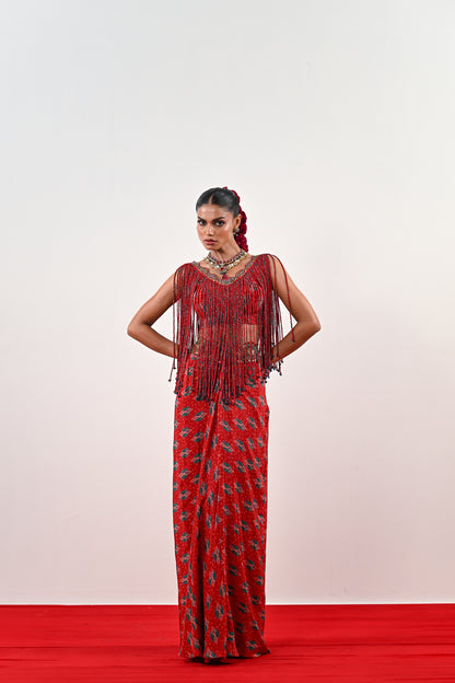S TASSLE TOP PAIRED WITH PRINTED DHOTI SET