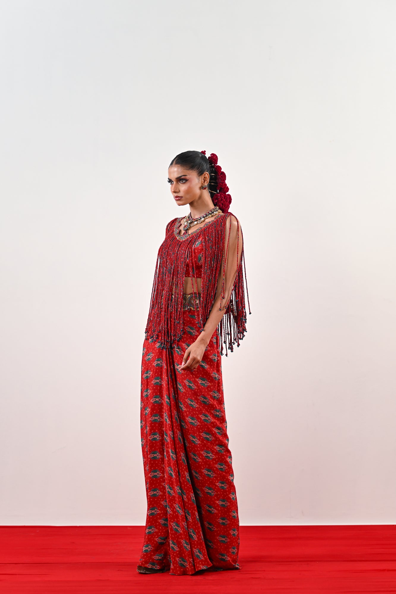 S TASSLE TOP PAIRED WITH PRINTED DHOTI SET