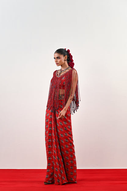 S TASSLE TOP PAIRED WITH PRINTED DHOTI SET