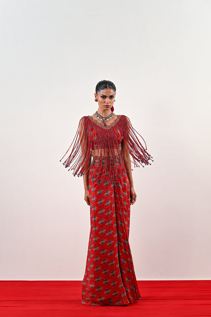 S TASSLE TOP PAIRED WITH PRINTED DHOTI SET