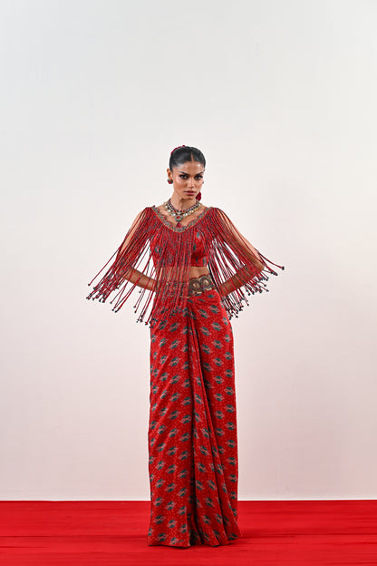 S TASSLE TOP PAIRED WITH PRINTED DHOTI SET