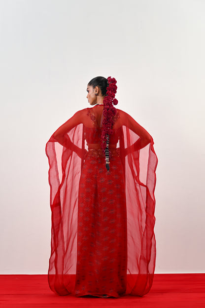 S DHOTI SET WITH EMBROIDERED BLOUSE AND ORGANZA JACKET