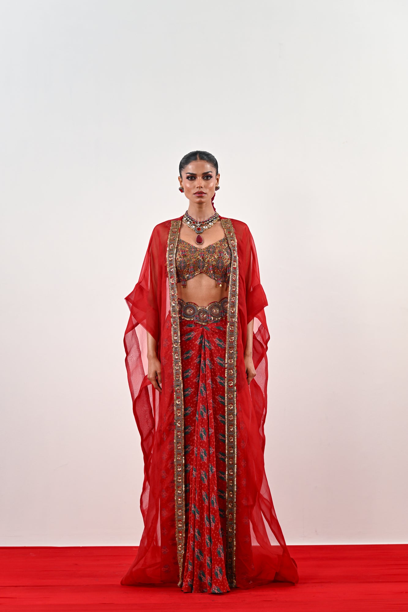 S DHOTI SET WITH EMBROIDERED BLOUSE AND ORGANZA JACKET