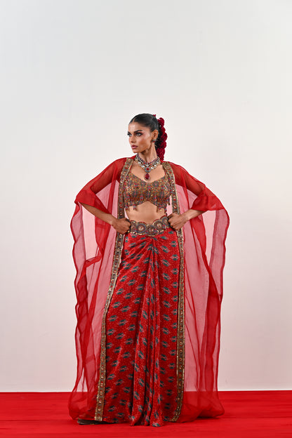 S DHOTI SET WITH EMBROIDERED BLOUSE AND ORGANZA JACKET