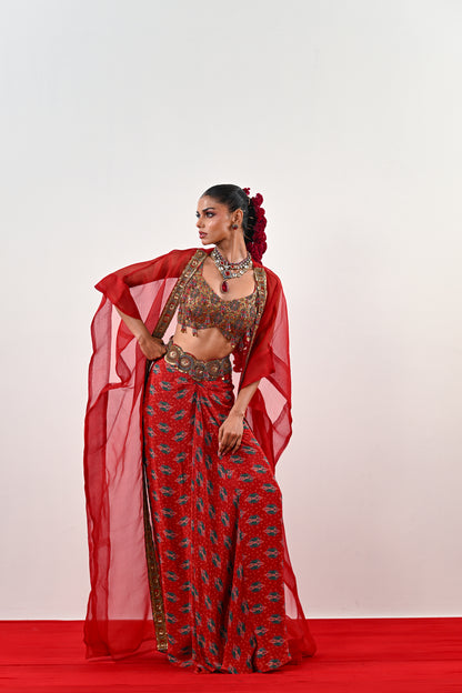 S DHOTI SET WITH EMBROIDERED BLOUSE AND ORGANZA JACKET