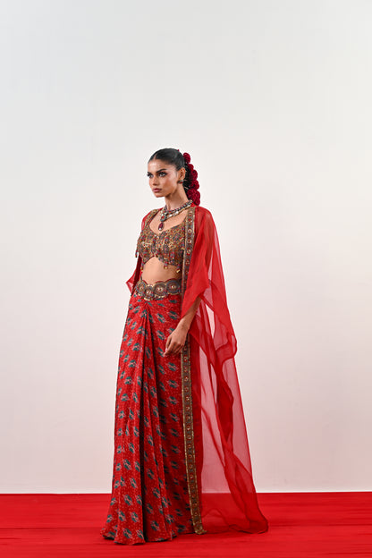 S DHOTI SET WITH EMBROIDERED BLOUSE AND ORGANZA JACKET