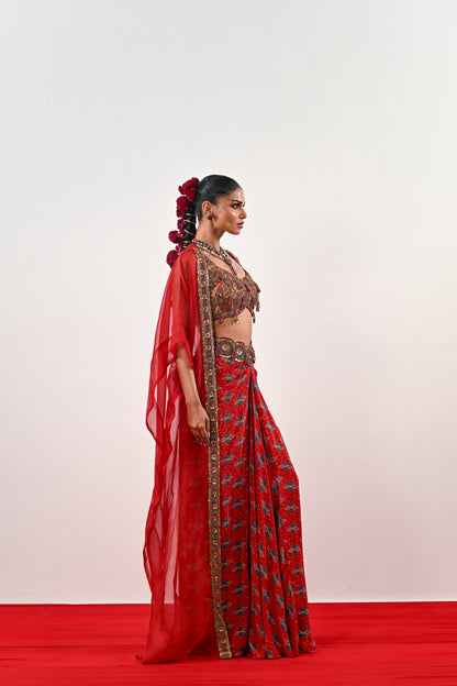 S DHOTI SET WITH EMBROIDERED BLOUSE AND ORGANZA JACKET