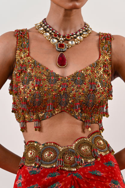 S DHOTI SET WITH EMBROIDERED BLOUSE AND ORGANZA JACKET