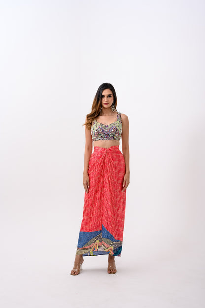 Our Coral Dhoti Bralette and Frenzy Cape Set